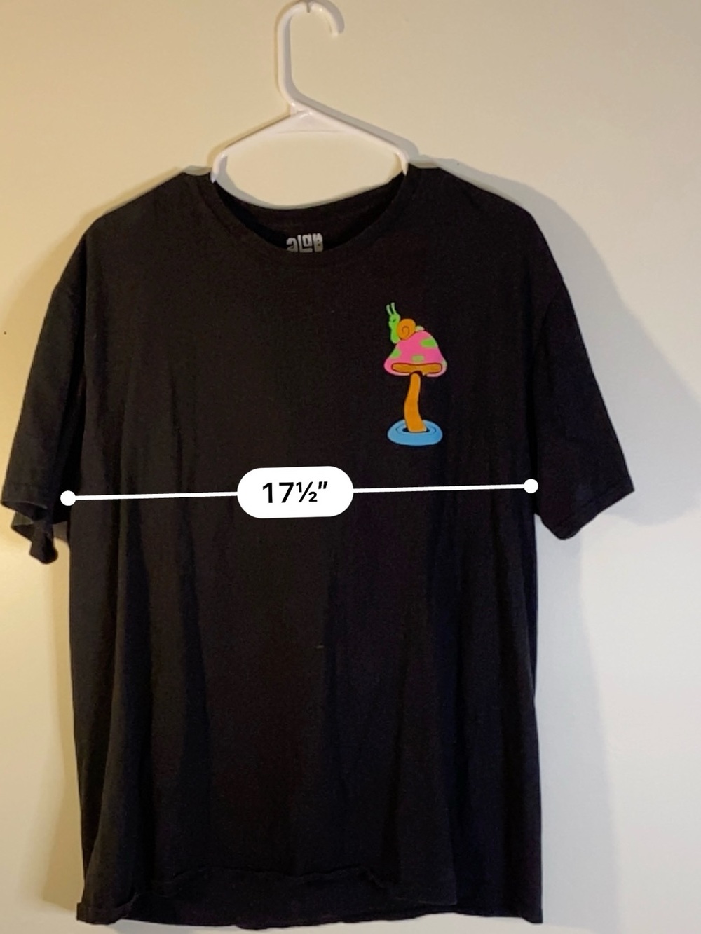 Black Tee with Colorful Mushroom Graphic - Picture 7 of 7